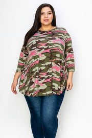 26 PQ {Got Your Number} Olive/Pink Camo Top EXTENDED PLUS SIZE 3X 4X 5X