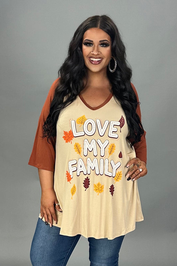 29 GT {Love My Family} Taupe/Rust Graphic Tee CURVY BRAND!!!  EXTENDED PLUS SIZE XL 2X 3X 4X 5X 6X