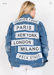 14 OT-A  {Global Fashion} Denim Jacket with Graphic Detail PLUS SIZE 1X 2X 3X SALE!!!!