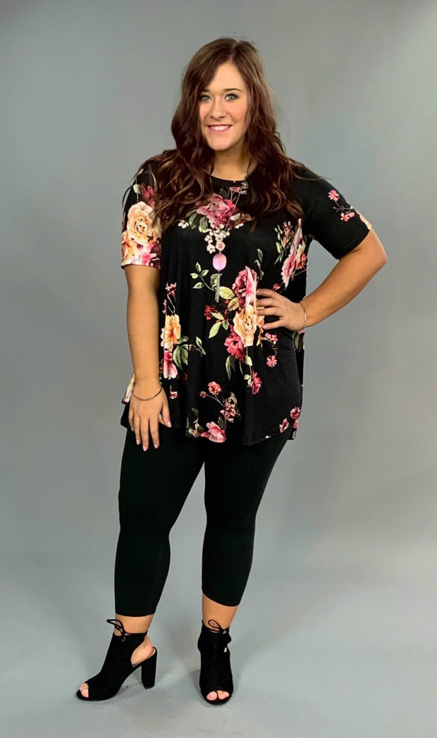 PSS-H {Find True Love} Loose-Fitting Black Floral Tunic