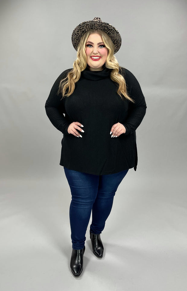 74 OR 57 SLS-J {A Must Have} Black Ribbed Turtleneck Top PLUS SIZE 1X 2X 3X