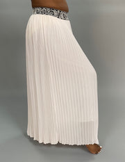 BT-A Off-White Pleated Skirt  with Wide Elastic Banded Waist  PLUS SIZE