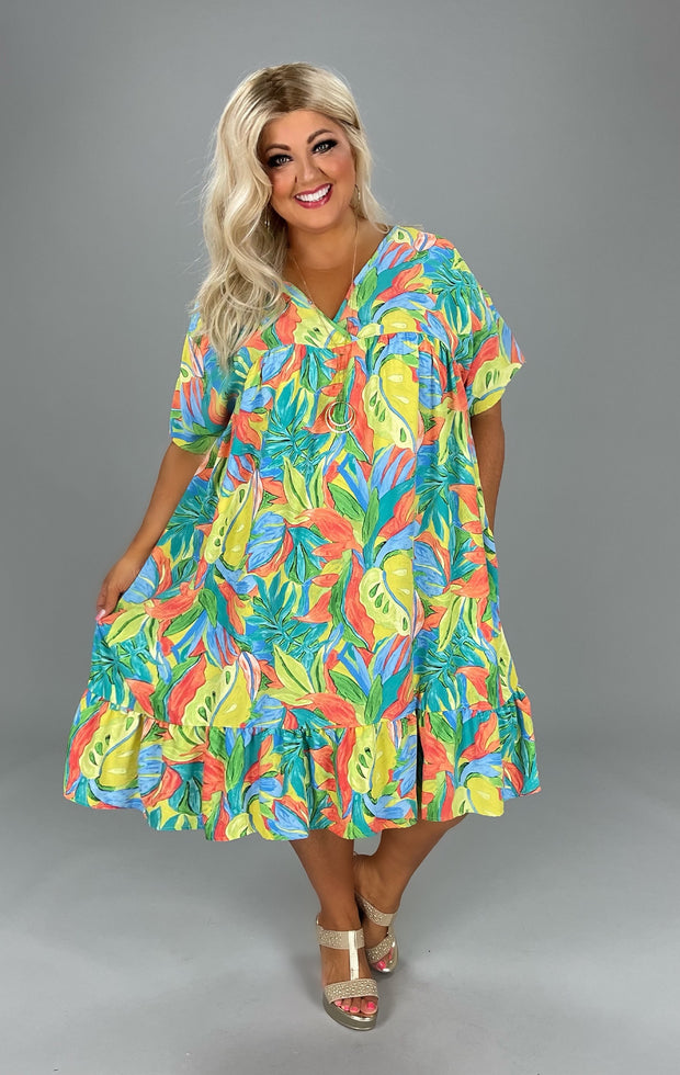 85 PSS-D {Leaves In The Breeze} Lemon Lime Printed Dress PLUS SIZE 1X 2X 3X