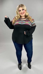 56 CP-H {Western Charm} Magenta/Black Aztec Print Top SALE!! PLUS SIZE 1X 2X 3X