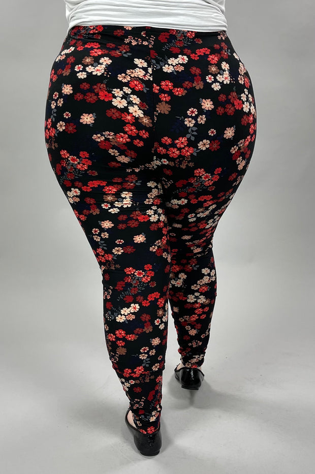 LEG-Z {Whoopsy Daisy} Black Floral Leggings EXTENDED PLUS SIZE 3X/5X