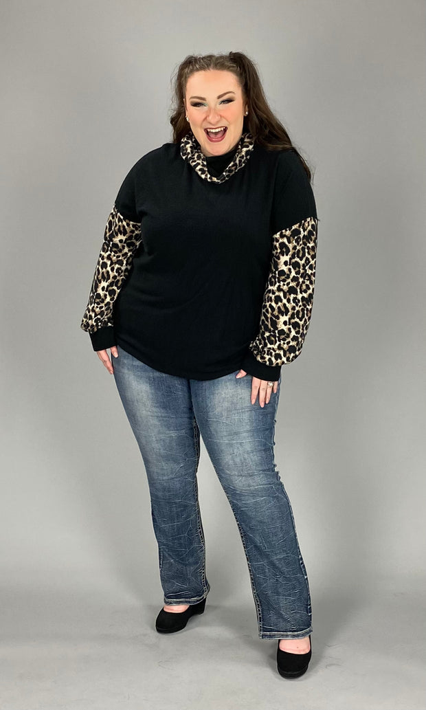11 CP-A {Cat Ears} SALE!! Leopard Black Top With Mask  PLUS SIZE L XL 2X