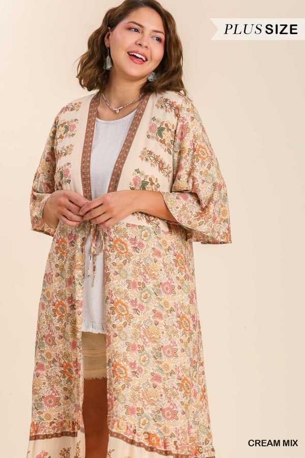 LD-L {Seize The Occasion} Umgee  SALE! Cream Floral Kimono PLUS SIZE XL 1X 2X