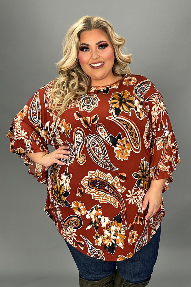 52 PQ {Overcame The Odds} Rust Paisley Print Tunic EXTENDED PLUS SIZE 3X 4X 5X