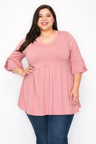 29 SQ {Capture Simplicity}Mauve Babydoll V-Neck Top EXTENDED PLUS SIZE 3X 4X 5X