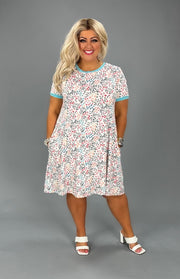 45 CP-O {Blossom Boulevard} Ivory Floral Dress w/Pockets PLUS SIZE XL 2X 3X