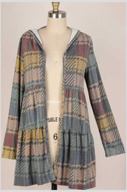 19 OR 35 OT-C {Piece Of Pie} Teal/Gray Tiered Cardigan W/Hood PLUS SIZE 1X 2X 3X