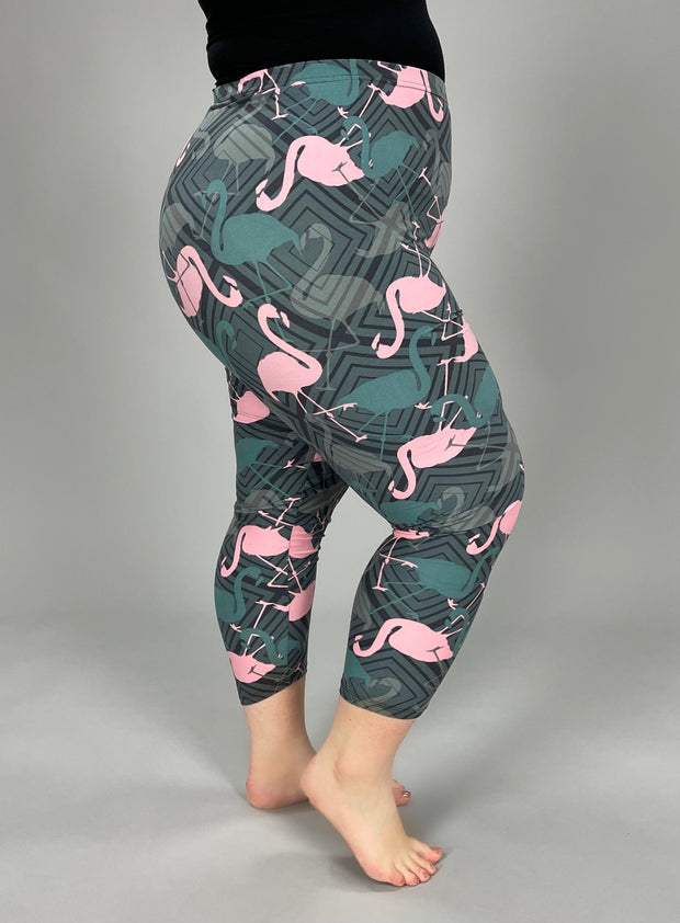 LEG-24 {Blast of Pink} Flamingo Gray Butter Soft Capri Leggings EXTEND –  Curvy Boutique Plus Size Clothing