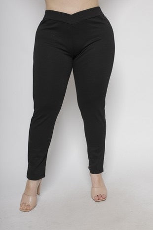 LEG-18 {Keen On You} Black Ponte V Waist Skinny Pants PLUS SIZE XL 2X 3X