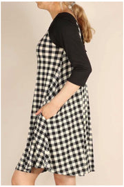 CP-K {Plaid Paradise} ***FLASH SALE***Black & White Plaid Dress Black Sleeves  PLUS SIZE 1X 2X 3X