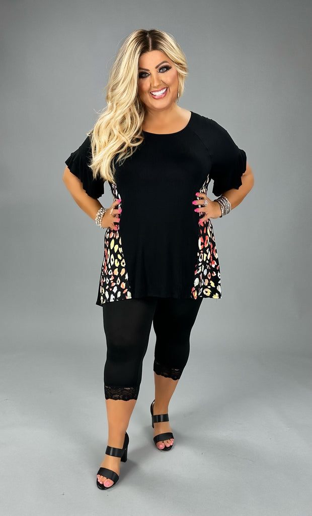 33 CP-J {Touch of Spots} Black Multi Animal  Contrast Top