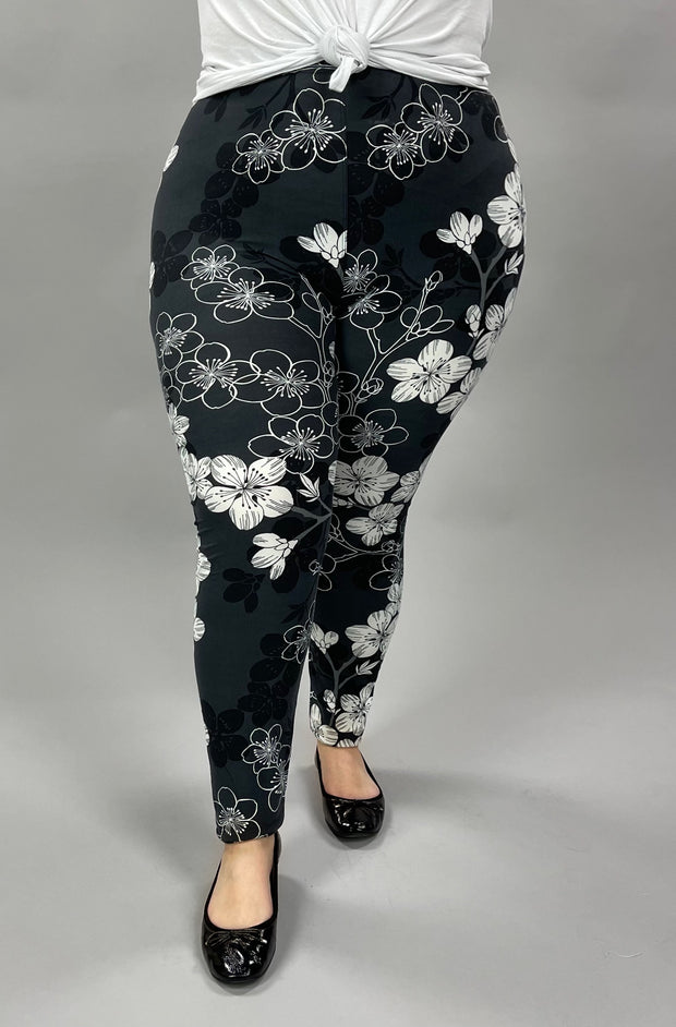 LEG-64 {Beg For It} Charcoal Gray Floral Leggings EXTENDED PLUS SIZE 3X/5X