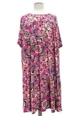 28 PSS {Light Up The Room} Fuchsia/Teal Print Tiered Dress EXTENDED PLUS SIZE 3X 4X 5X