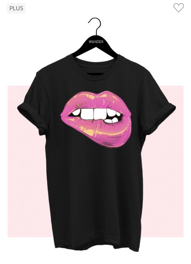 30 GT-F {Kiss Me} Black Pink Lip Graphic Tee PLUS SIZE 1X 2X 3X