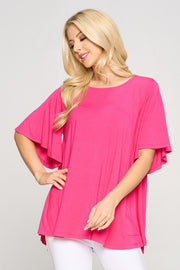 53 SSS-J {For The First Time} Fuchsia Angel Wing Sleeve Top PLUS SIZE 1X 2X 3X