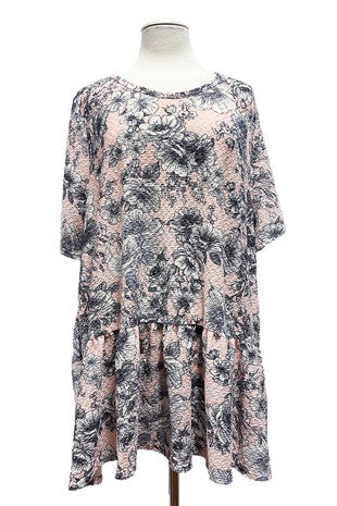 83 PSS {Fashion Queen} Pink Floral Ruffle Hem Top EXTENDED PLUS SIZE 3X 4X 5X