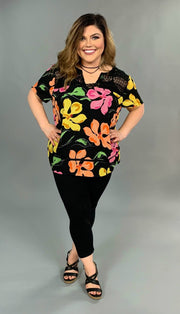 PSS-S {Tropical Tide} Black Floral Top with Crochet Detail