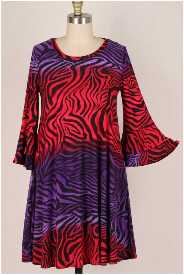 94 PQ-H {If I Were Your Tiger} Red/Purple Tiger Print Dress PLUS SIZE 1X 2X 3X