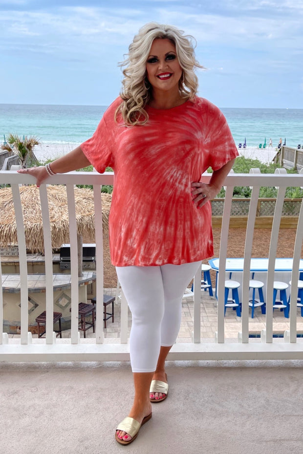 79 PSS-X {Adventures Waiting} Deep Coral Tie Dye Top PLUS SIZE 1X 2X 3X