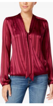 PLS-A  M-109 {Guess} Burgundy Tie-Neck Top Retail $79.00 PLUS SIZE XL