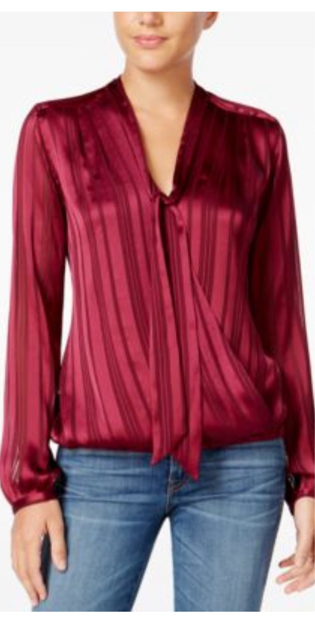 PLS-A  M-109 {Guess} Burgundy Tie-Neck Top Retail $79.00 PLUS SIZE XL