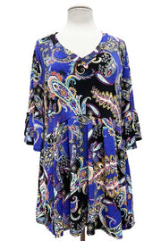 69 PSS {Top Of The Game} Royal Blue Paisley Babydoll Top  EXTENDED PLUS SIZE 3X 4X 5X