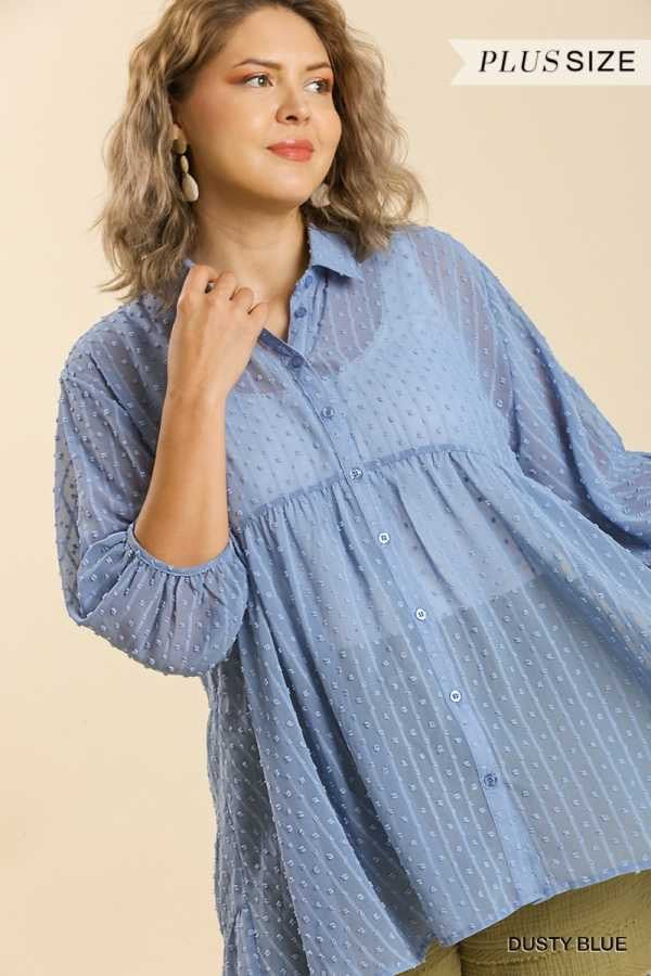 39 SQ-E {Bring On The Fun} Umgee Dusty Blue Swiss Dot Tunic PLUS SIZE XL 1X 2X