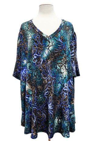 16 PSS {Staying In My Lane} Teal Leopard Royal Blue Floral Top EXTENDED PLUS SIZE 3X 4X 5X