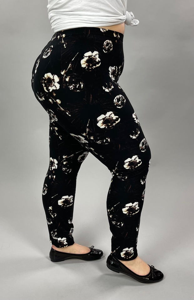 LEG-35 {The Thing Is} Black Floral Leggings EXTENDED PLUS SIZE 3X/5X