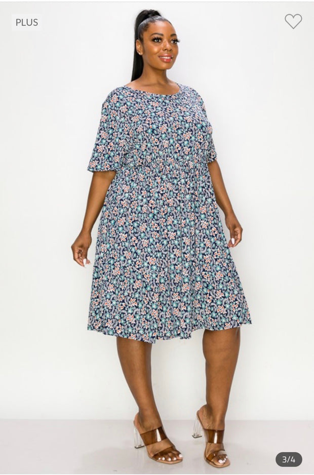 71 PSS-A {Try The New Elegance} Navy Floral Dress w/Pockets CURVY BRAND!!!  EXTENDED PLUS SIZE 4X 5X 6X