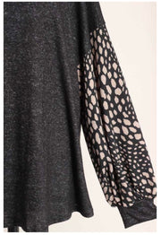 CP-X {Get To Me} Black Tunic Mocha Spot Bubble Sleeve PLUS SIZE XL 2X 3X