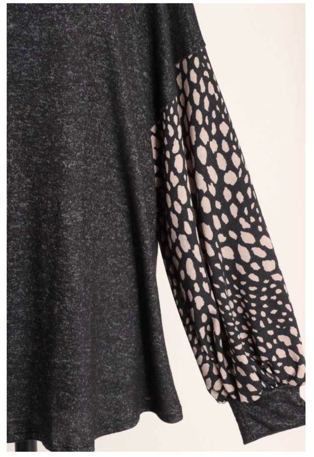 CP-X {Get To Me} Black Tunic Mocha Spot Bubble Sleeve PLUS SIZE XL 2X 3X