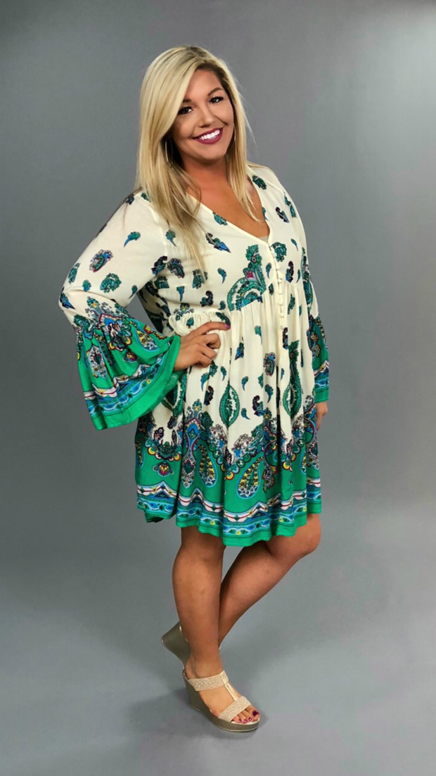 PQ-Z "UMGEE" Ivory/Green Paisley Print Tunic or Dress