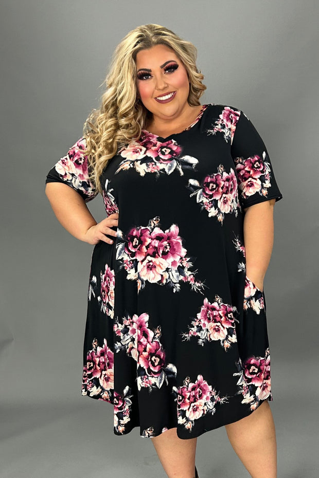 54 PSS-A {It Had To Be You} Black Floral V-Neck Dress EXTENDED PLUS SIZE 3X 4X 5X