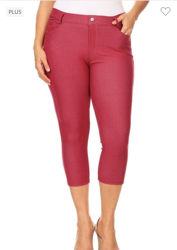 BT-99 {Burgundy Revolution} Burgundy Capri Jeggings PLUS SIZE 1X 2X 3X