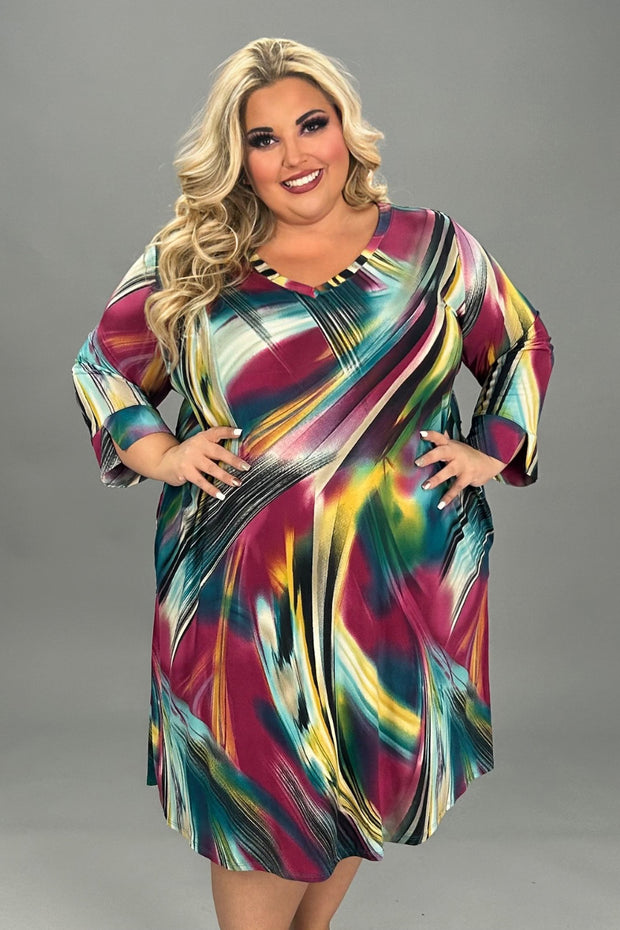 79 PQ-A {Living For This} Multi-Color Print V-Neck Dress EXTENDED PLUS SIZE 3X 4X 5X