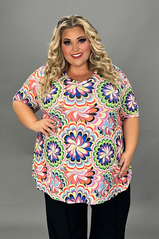 26 PSS {Pinwheel Attraction} Ivory Mauve Blue Print Top EXTENDED PLUS SIZE 4X 5X 6X