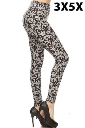 LEG-F {Watch Me Scroll} Black/Grey Scroll Print Leggings EXTENDED PLUS SIZE 3X/5X