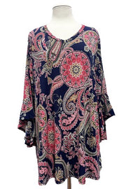 25 PQ {Solving Mysteries} Navy/Pink Mandala PaisleyTop EXTENDED PLUS SIZE 4X 5X 6X