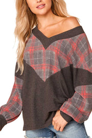 45 CP-E {Wish I Could} Charcoal Plaid Fleece Bubble Sleeve Tunic Plus Size 1X 2X 3X
