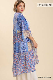 LD-V {Delicate Delivery} Umgee Royal Blue Print Duster PLUS SIZE XL 1X 2X
