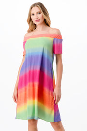 93 OS-A {The Rainbow Never Ends} Multi-Color Off Shoulder Dress PLUS SIZE 1X 2X 3X