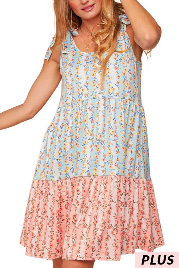 59 SV-P {First And Foremost} Aqua Floral Tiered Dress PLUS SIZE XL 2X 3X