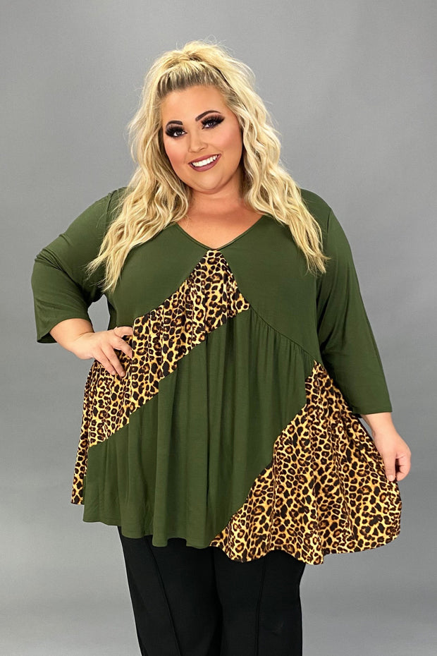 25 CP {Dressed To Stun} Olive Leopard Print V-Neck Tunic CURVY BRAND!!!  EXTENDED PLUS SIZE 4X 5X 6X