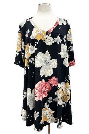 23 PSS {Most Likely To Impress} Black Large Floral Print Top EXTENDED PLUS SIZE XL 2X 3X 4X 5X