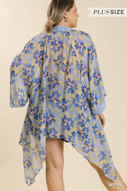 42 OT-B {Falling Away} Umgee Sky Blue Floral Kimono PLUS SIZE XL/1X  1X/2X